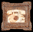 Phone icon old metal, isolated on black background