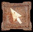 Cursor icon old metal, isolated on black background