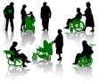 Silhouette of old and disabled people.