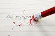 closeup of a pencil eraser correcting an error