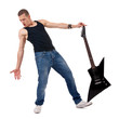 holding guitar on foot holding guitar on foot