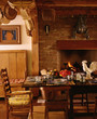 Traditional Dining Room with Brick Fireplace