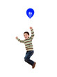 Child flying with blue balloon inflated Child flying with blue balloon inflated