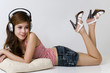 Relaxing with music on headphones