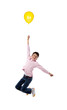 Child flying with yellow balloon Child flying with yellow balloon