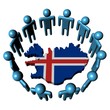 Circle of people around Iceland map flag illustration