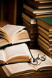 opened book, lying on the bookshelf