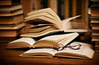 opened book, lying on the bookshelf
