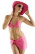 girl in pink bikini with hat