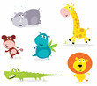 Six cute safari animals - giraffe, croc, rhino, hippo, lion... Six cute safari animals - giraffe, croc, rhino, hippo, lion...