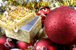 Detail of christmas balls and stars on white background