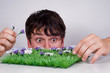 Boy picking flowers. Boy picking flowers.