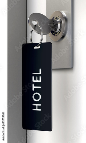 Illustration: Hotel door lock with key Hotel door lock with key