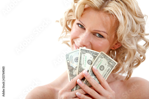 Photo: Woman with dollar bills Woman with dollar bills