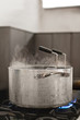 Stainless pan on a stove