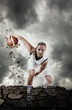 Basketball player running on grungy surface