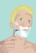 Man shaves his face