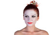 Photo: Beautiful young Geisha on a white background Beautiful young Geisha on a white background