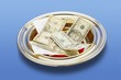 American Money In A Church Offering Plate