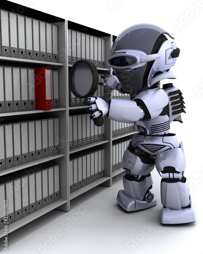 Illustration: robot filing documents robot filing documents
