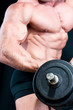 Man  with a bar weights in hands training, isolated on black