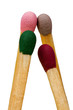 Four multi-coloured matches have met on a table