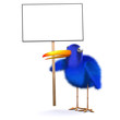 3d Blue bird holds placard