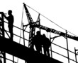 Großbaustelle mit drei Arbeitern