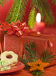 Christmas gifts still life with red background Christmas gifts still life with red background
