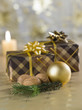 Christmas gifts still life with gold background Christmas gifts still life with gold background