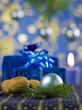 Christmas gifts still life in blue background Christmas gifts still life in blue background
