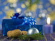 Christmas gifts still life in blue background Christmas gifts still life in blue background