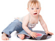 The small child with a black gramophone record