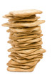 Cracker balanced stack on white background.