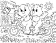 Illustration: two little bears cycling a tandem bicycle two little bears cycling a tandem bicycle