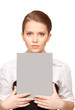 woman with blank board woman with blank board