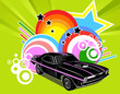 Sport car on the disco style background