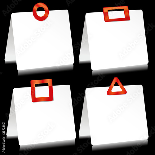 Vector: Set of sheets of paper as note pads with red clips Set of sheets of paper as note pads with red clips
