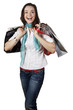 Beautiful, happy and laughing girl out shopping. Isolated on whi Beautiful, happy and laughing girl out shopping. Isolated on whi