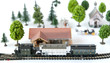 Modell der historischen Tenderlokomotive Glaskasten mit Waggons