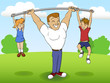 father of a family playing sports with children
