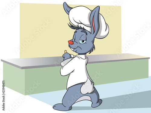 Vector: Cartoon bunny mixes the ingredients in a bowl Cartoon bunny mixes the ingredients in a bowl