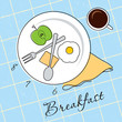 Vector illustration of a plate with hours for breakfast