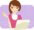 Lady enjoys shopping on line