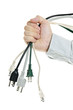 Photo: Hand holding bundle of power cables Hand holding bundle of power cables