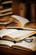 opened book, lying on the bookshelf