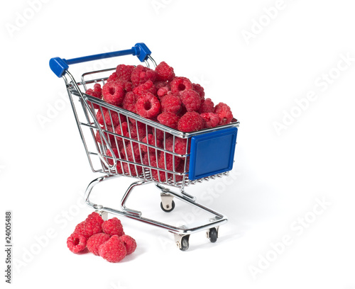 Photo: metal shopping trolley filled with raspberry metal shopping trolley filled with raspberry