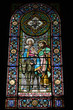 Fragment of stained glass in Montserrat monastery, Catalonia, Sp