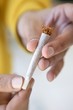 joint tobacco cigarette in hands just prepared joint tobacco cigarette in hands just prepared