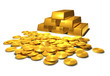 Goldbarren und Goldmünzen - Motiv 1 - freigestellt Goldbarren und Goldmünzen - Motiv 1 - freigestellt
